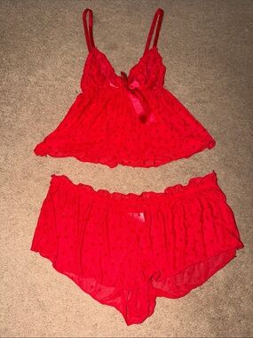 Red Sheer Babydoll Tank & Shorts Sleep Set